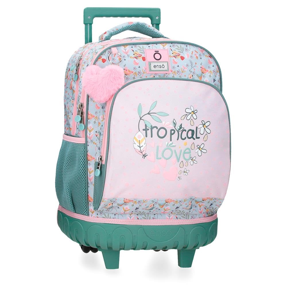 Enso Tropical love mochila escolar, mochilas infantiles, Espalda reforzada con tirantes anchos, ergonómico, fabricada en Poliéster, Incluye pompón decorativo, varios compartimentos