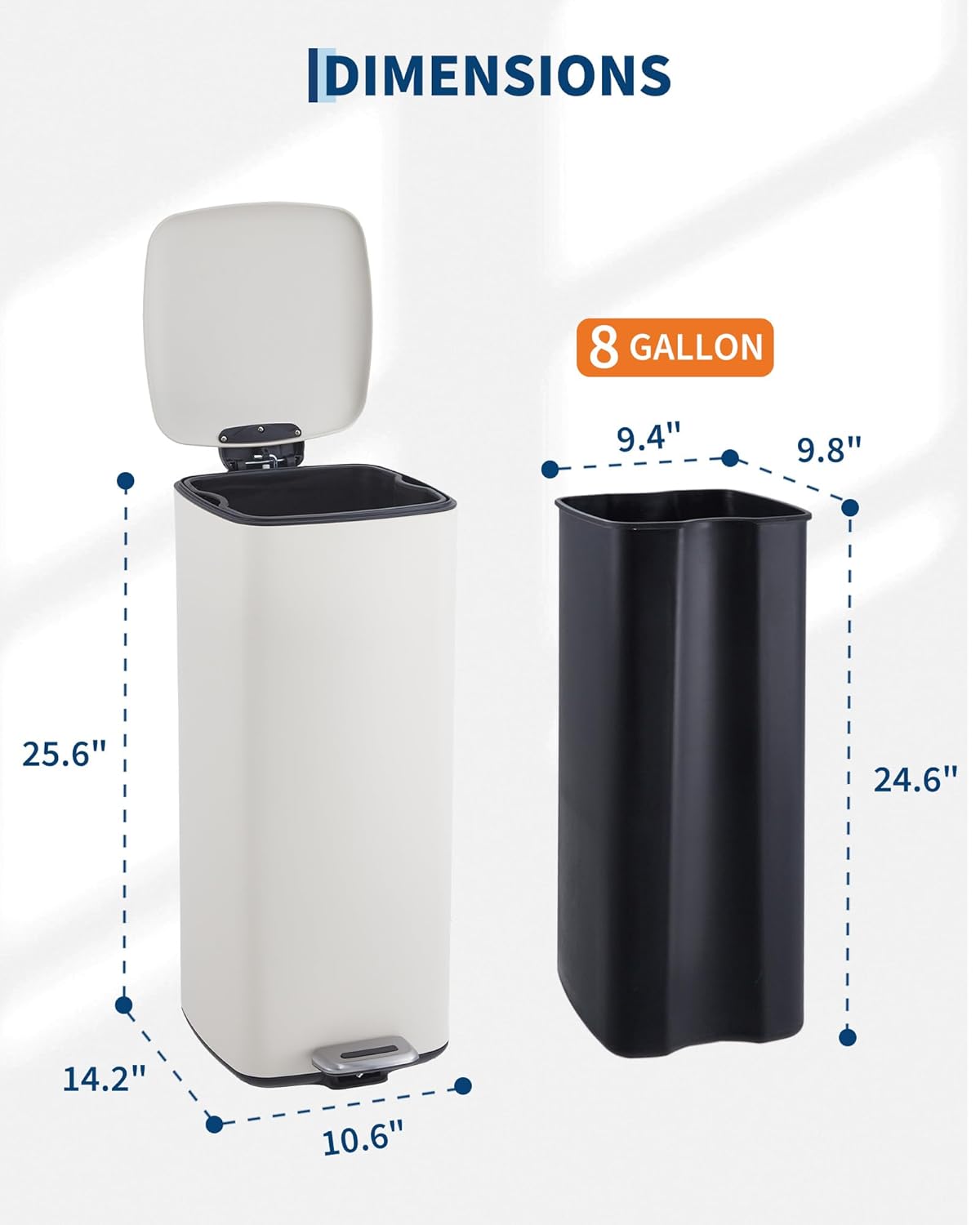 30L Step on Trash Can, Stainless Steel Pedal Garbage Bin with Soft Close Lid & Stay Open Function, Hands-Free Waste Bin for Kitchen, Bathroom, Office, Home