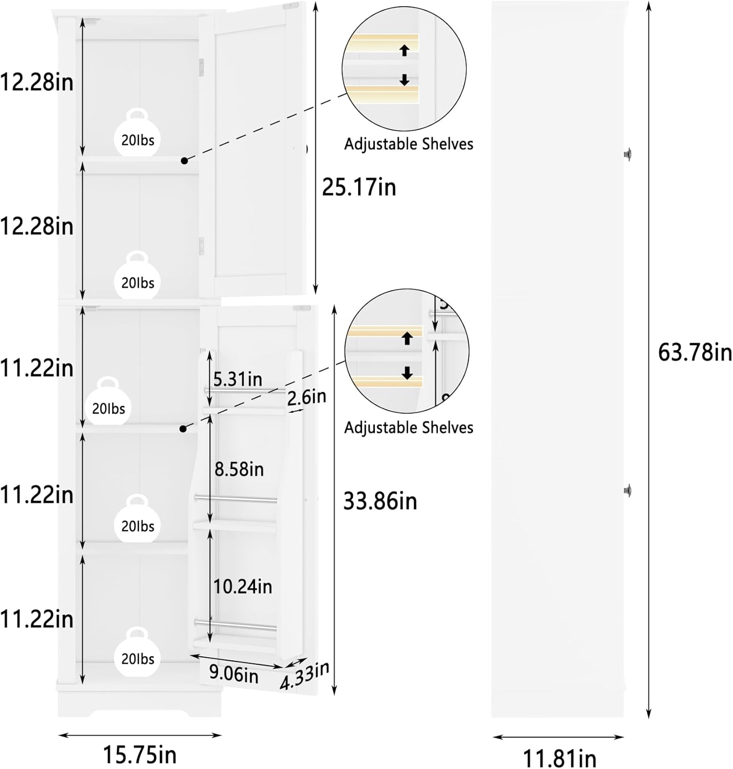 Function Home Tall Bathroom Storage 64 Slim Kitchen Pantry
