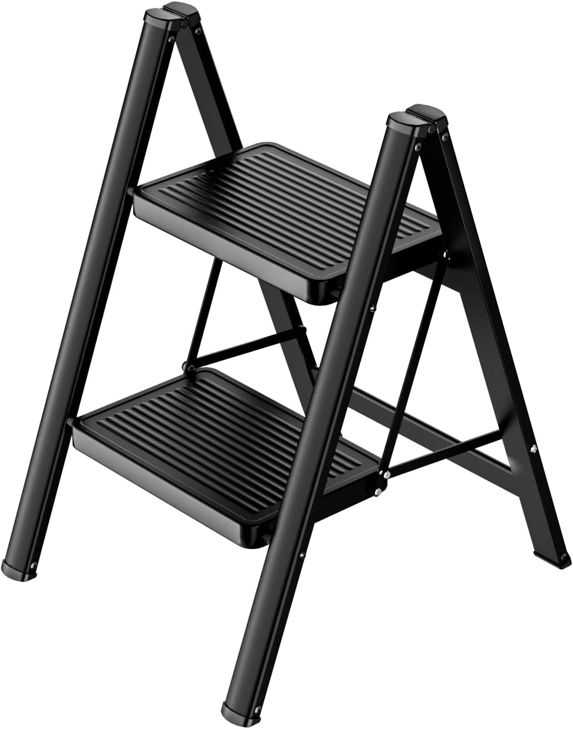 SUNRISE Step Ladder, 2 Step Folding Step Stool,Steel Metal Step Stools Non-Slip Pedal,Small Portable Ladder Kitchen Lightweight Home Office Ladders (2 Steps, Black)