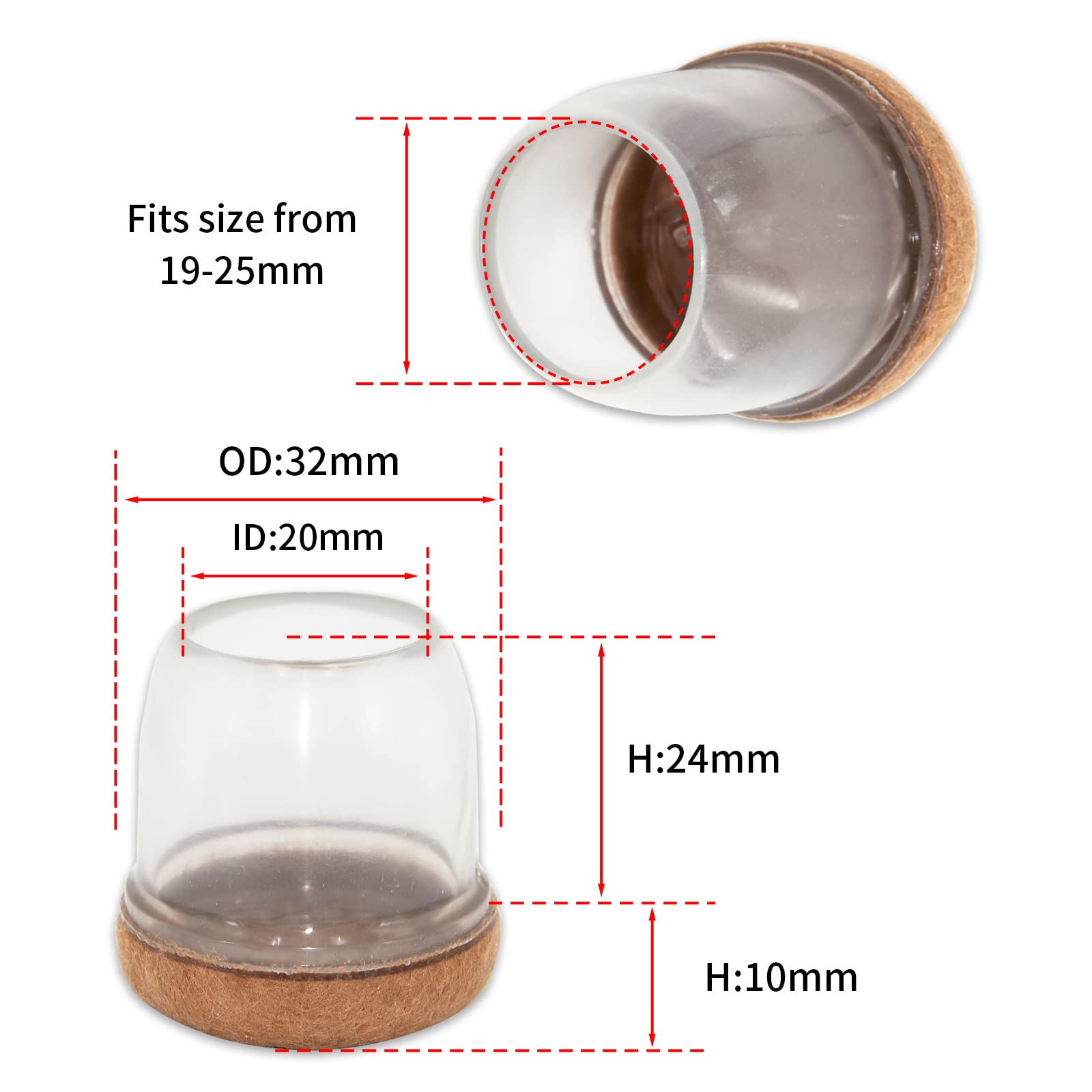 Flyshop 1 Pulgada, 25mm Transparente Muebles Pad Deslizamiento con Mesa de Fieltro Protector de Piso Redondo 24PCS