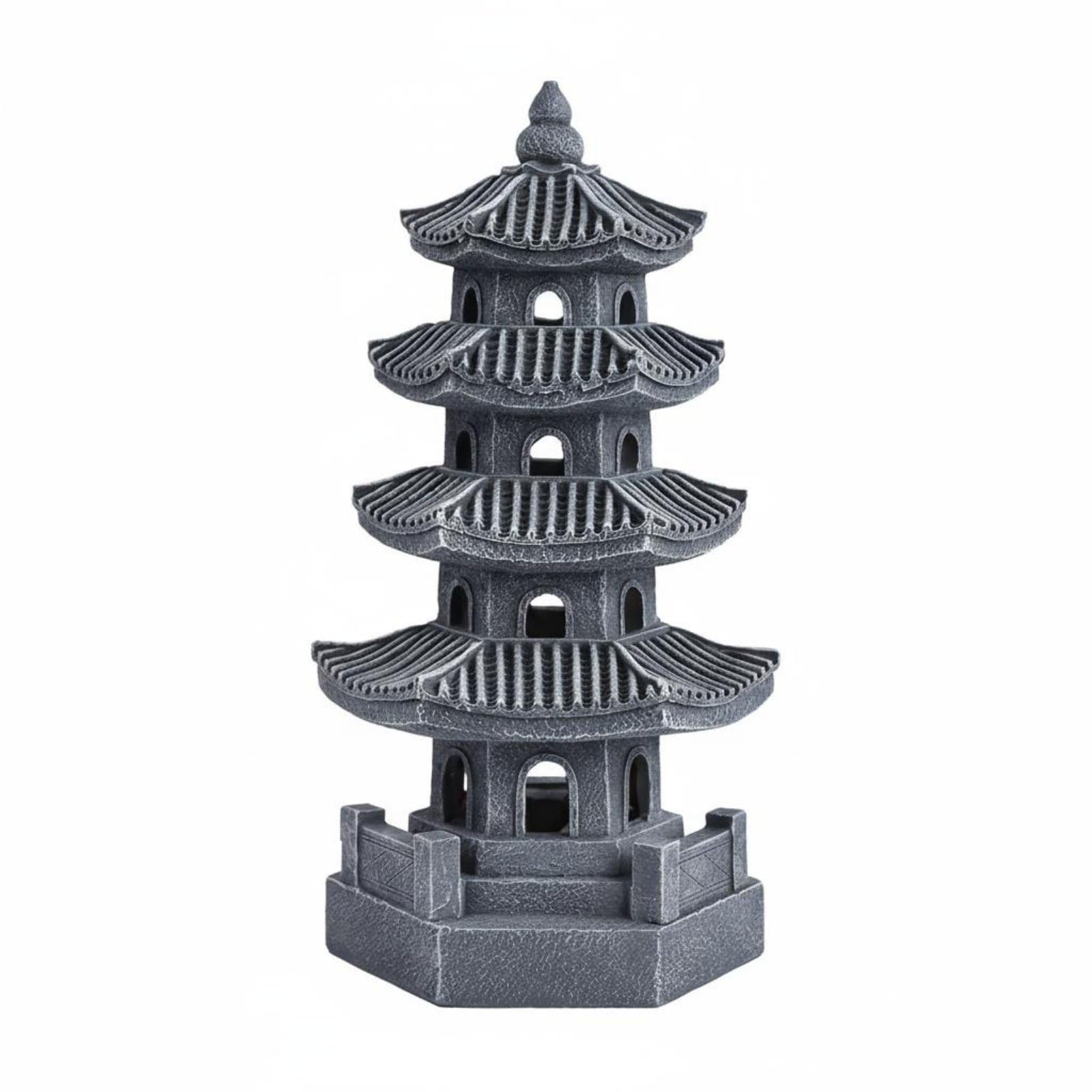 Statua Pagoda in Resina Lampada Solare Scultura Giardino Lanterna Esterno Stupa Pagoda a Energia Solare in Resina Antipioggia con Accensione, Grigio, Esagonale