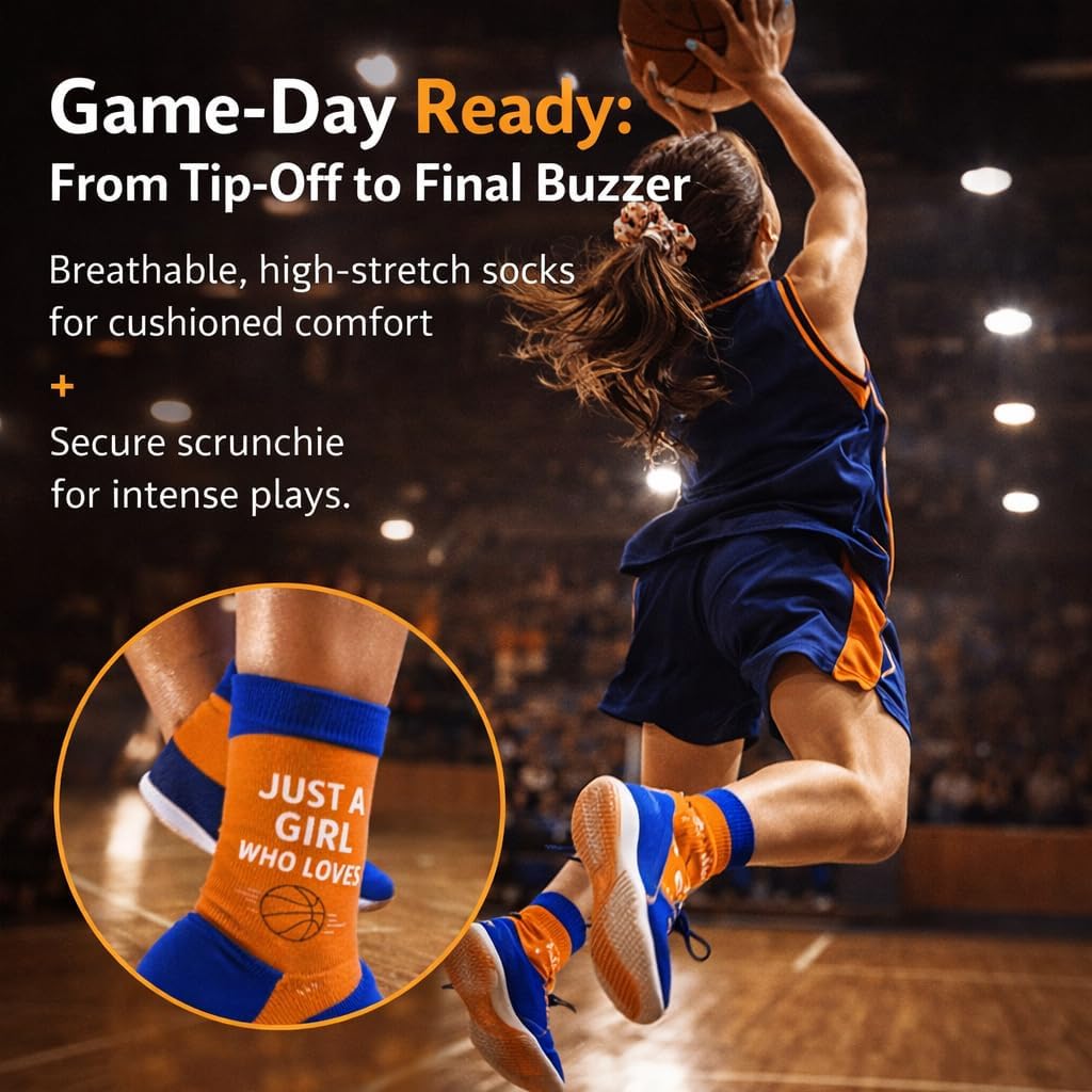 Basketball Gifts for Girls with Fun Socks Makeup Bag Bracelet Earrings for Sport Lovers & Players Birthday, Team Gifts