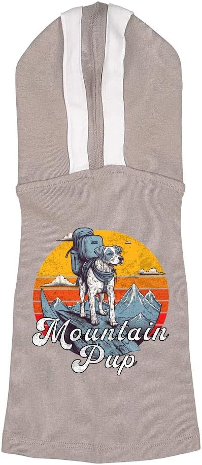 Mountain Pup Print Dog Shirt with Hoodie - Travel Dog Dog Hoodie - Unique Dog Clothing - Gray White, 2XL