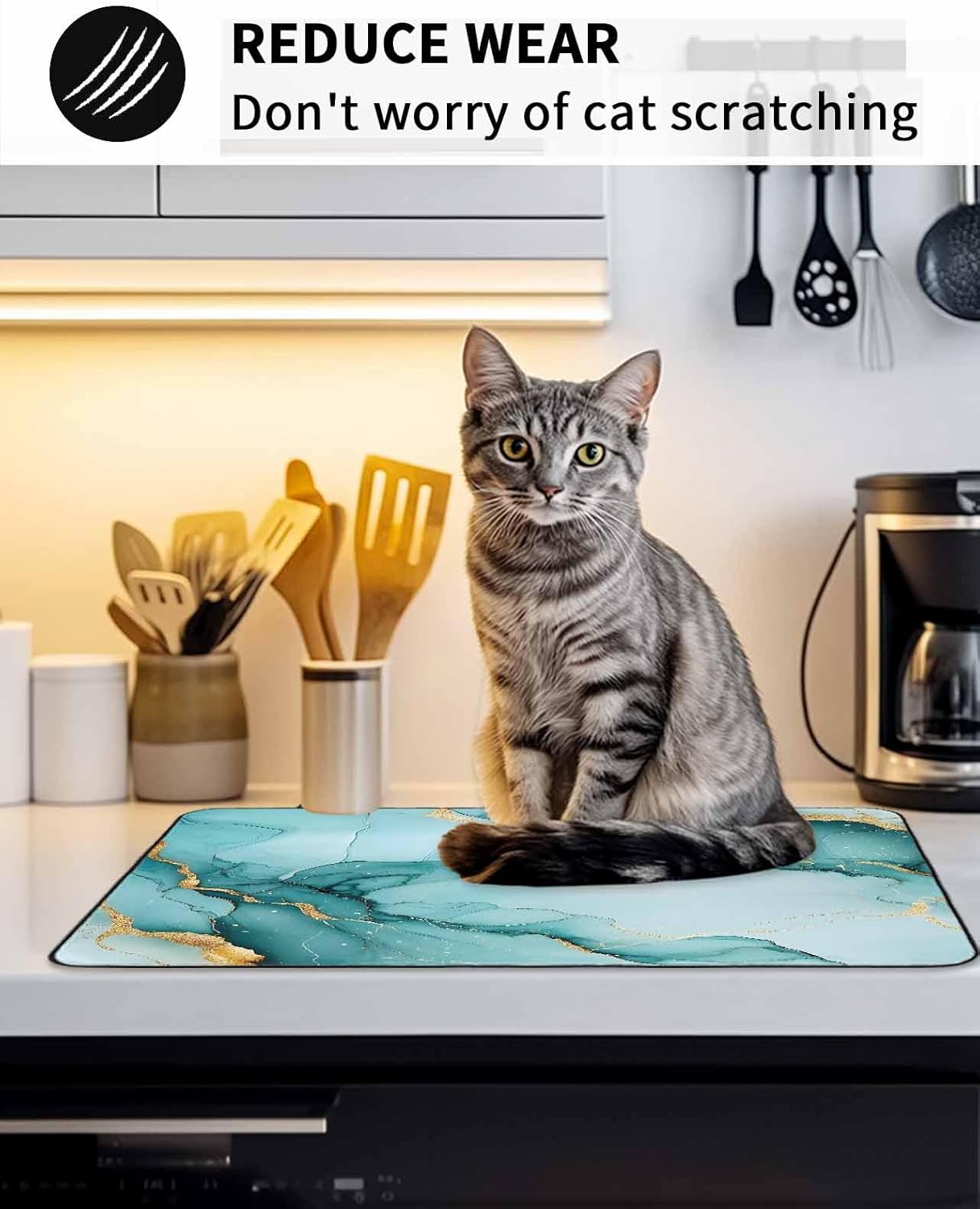 Stove Top Cover Teal Green Marble Stove Cover for Electric Stove Top Gold Modern Art Glass Cooktop Covers Anti-Slip Mat Heat Resistant Countertop Protector Home Kitchen Decor 28.5"x20.5"