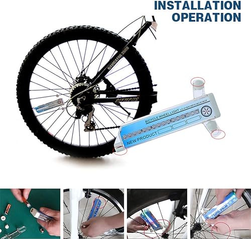 Miniatura 6 de Yunobi Luces de rueda de bicicleta - Luz de neumático de rueda, 32 patrones atractivos luz de bicicleta de doble pantalla radios luz de conducción