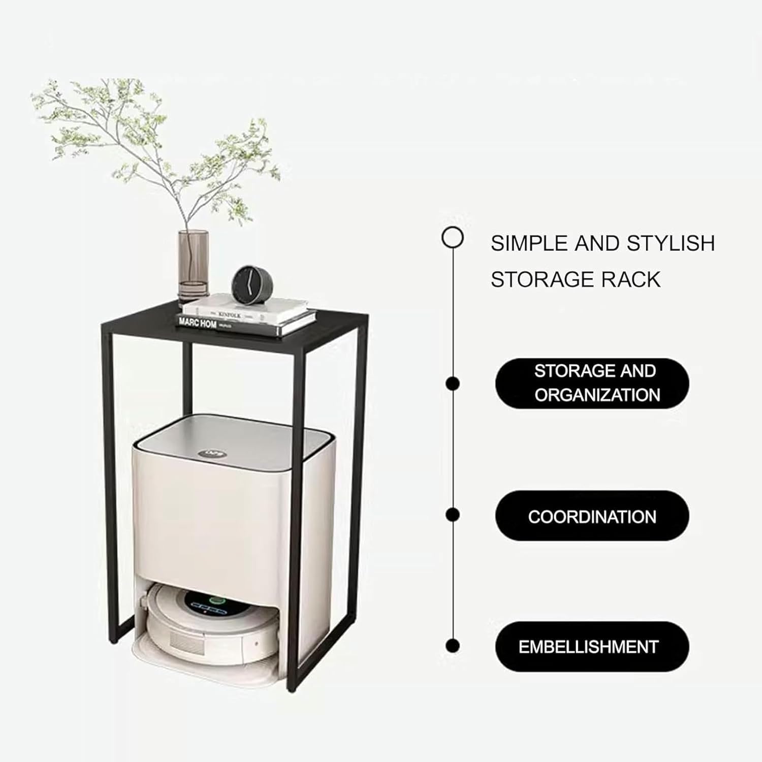 Robot Vacuum Stand Cabinet, Metal Floor Sweeper Hidden Storage Rack, Vacuum Stand End Table for Bedroom, Living Room, Dorm Room, Hallway, Entryway