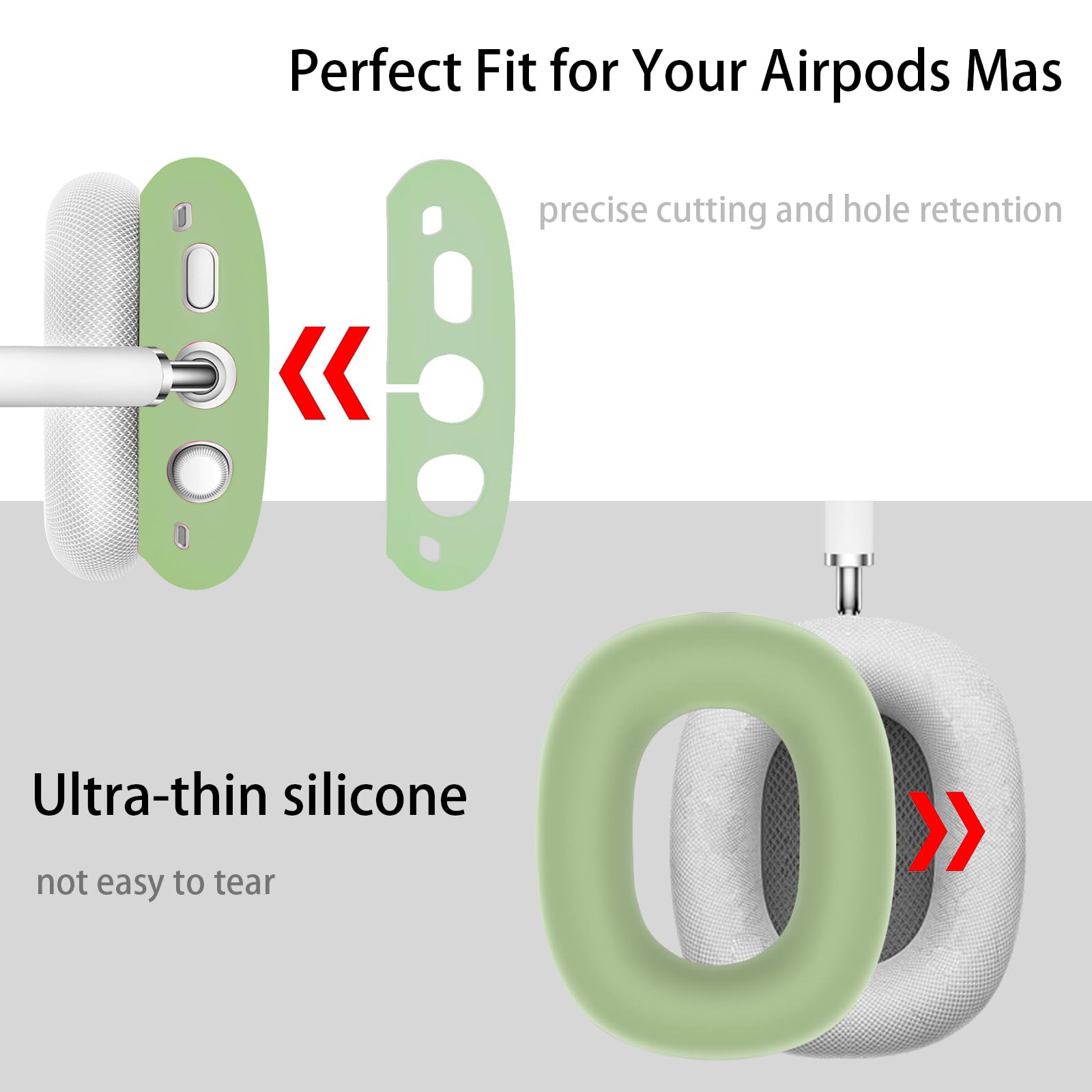 Custodia in silicone per cuffie AirPods Max, antigraffio, copertura per auricolari/fascia 3 in 1, accessori in silicone per Apple AirPods Max (verde)