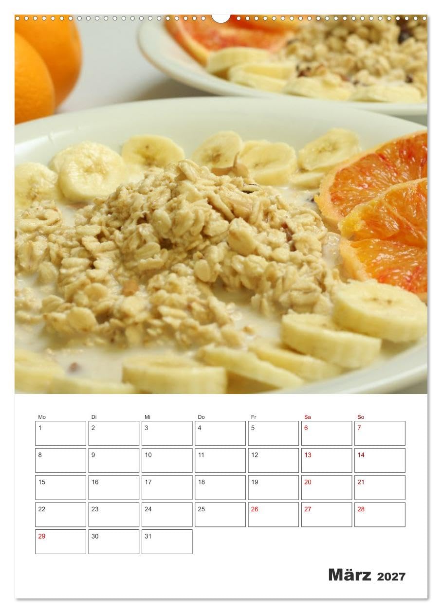 CALVENDO - Süße Haferflocken mit Obst (Wandkalender 2027 DIN A2 hoch), Monatskalender: Haferflocken-Vielfalt: Overnight Oats, Porridge und frische Früchte