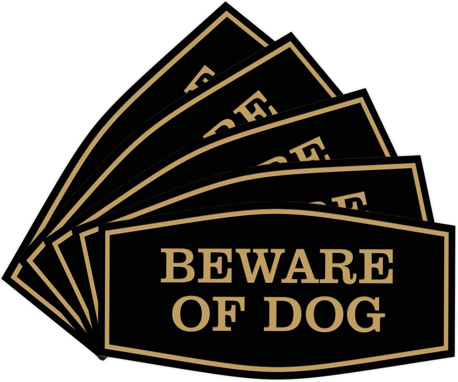 All Quality Fancy Beware of Dog Wall or Door Sign | Durable Material | Home Security Signs | Easy to Install (Brushed Gold) - Large 5 Pack