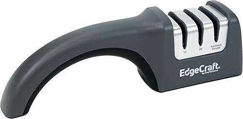 EdgeCraft Afiladores de cuchillos manuales de 15 y 20 grados para cuchillos dentados y rectos abrasivos de diamante, 2 etapas, gris