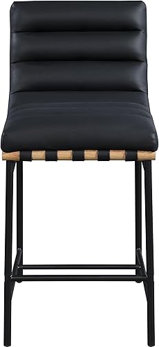 Miniatura 4 de Meridian Furniture 857Black-C Burke Collection Modern  Taburete de mostrador contemporáneo tapizado en cuero vegano, negro, 18" An x 24" Pr x 37.5"