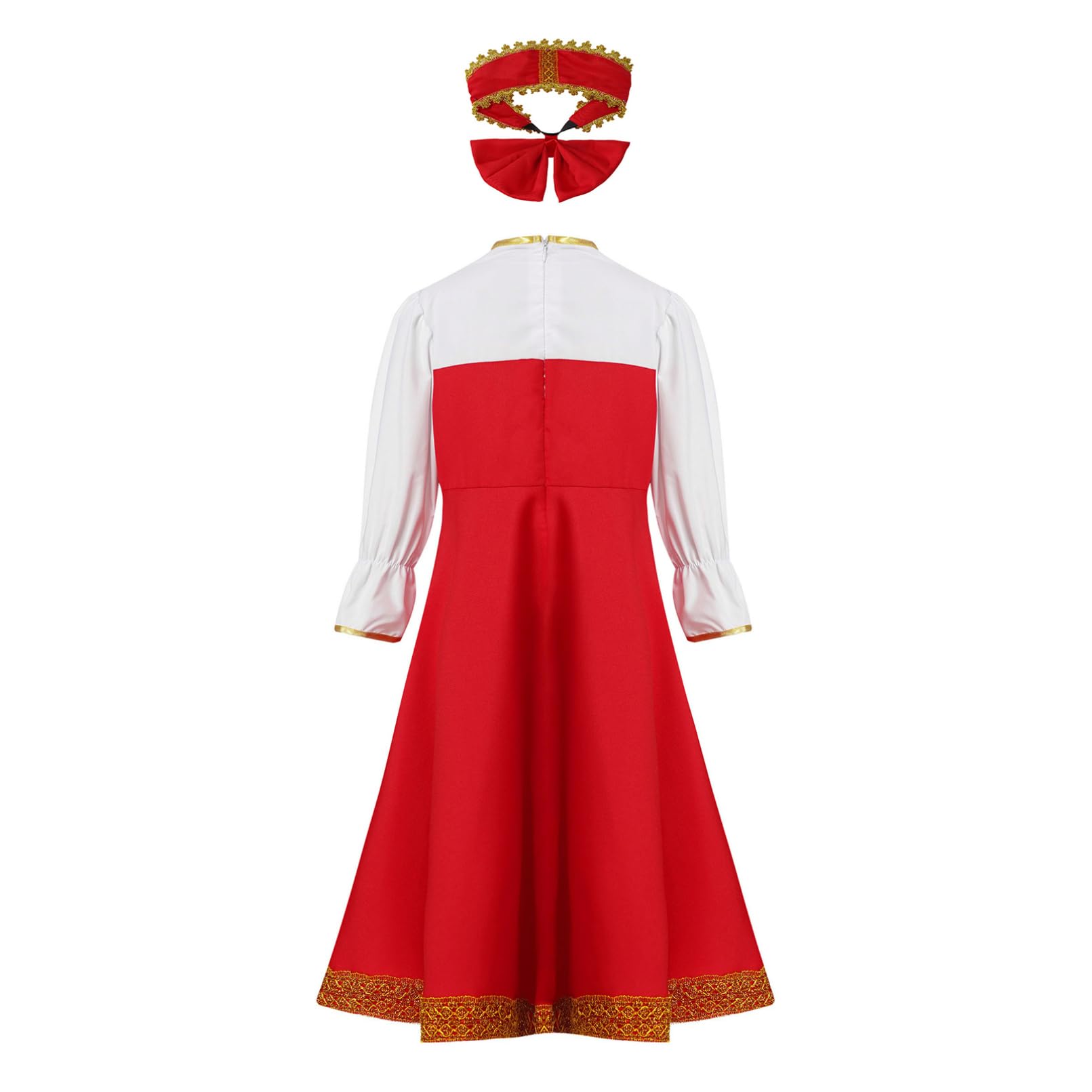 Dziewczęca odświętna sukienka rosyjska tradycyjna mundury bufiaste rękawy vintage retro bluzka top sukienka imprezowa z nakryciem głowy