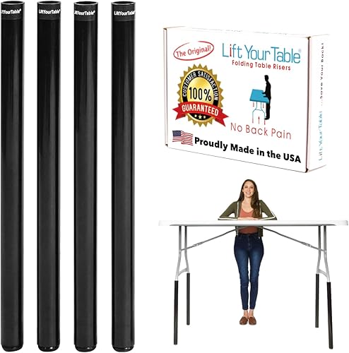 Miniatura 8 de Lift Your Table Elevadores de mesa plegables, fabricados en los Estados Unidos, kit de escritorio de pie, extensiones de mesa plegables de patas