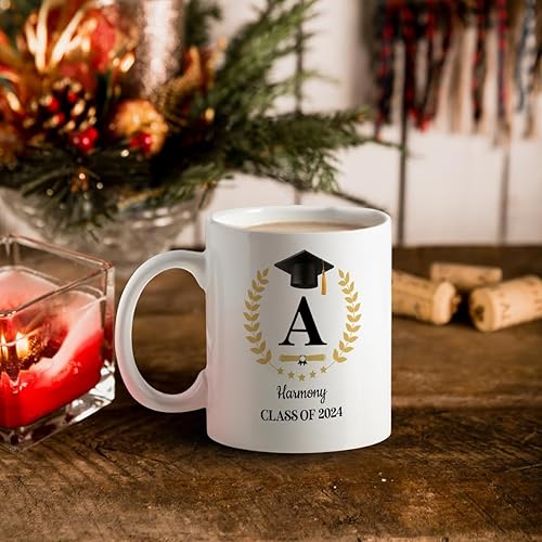 Miniatura 6 de wowcugi Regalos de graduación para ella, él, clase de 2024, taza de café de graduación personalizada con inicial, 11 onzas, 15 onzas, grado