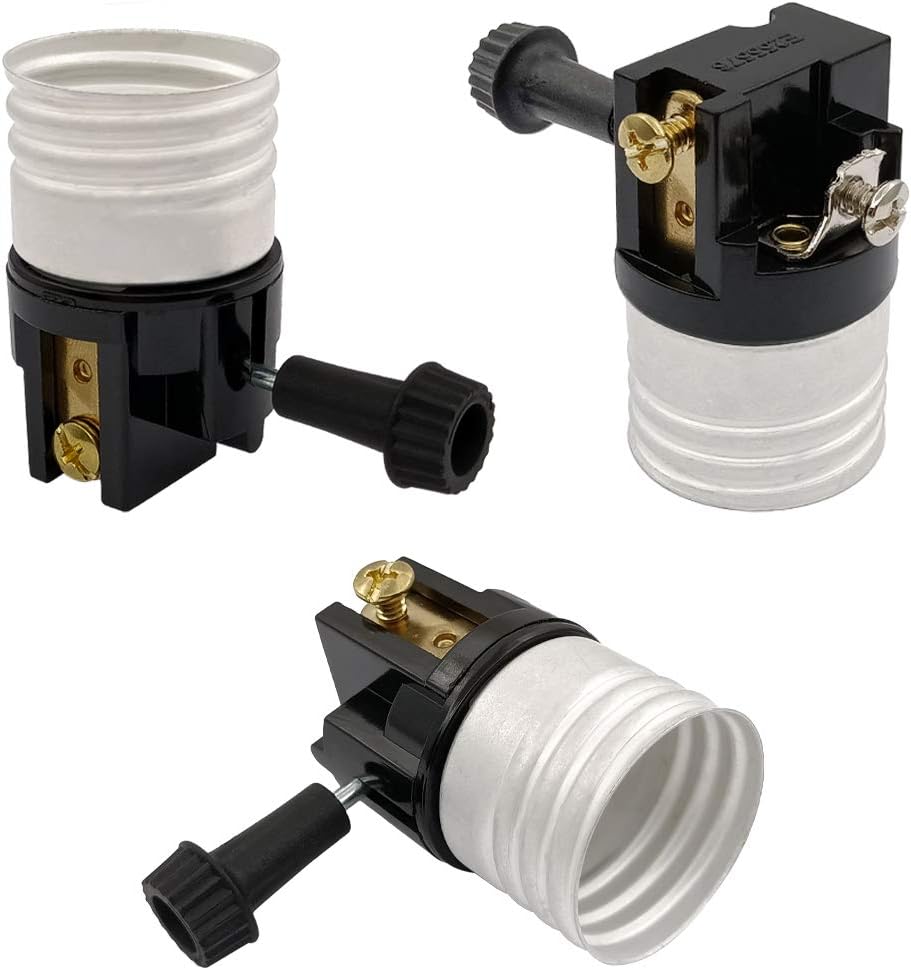 New orange heart 3 Way Lamp Socket Replacement, E26/E27 Lamp Socket Repair Kits, Medium Base Interior Only, Incandescent Lamp Holder, Removable Turn Knob, 2-Circuit (3 Pack)