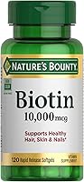 Vista 7 de Nature’s Bounty - Biotina de 10,000 mcg, fortalece la salud del cabello, la piel y las uñas, cápsulas blandas de liberación rápida, 180