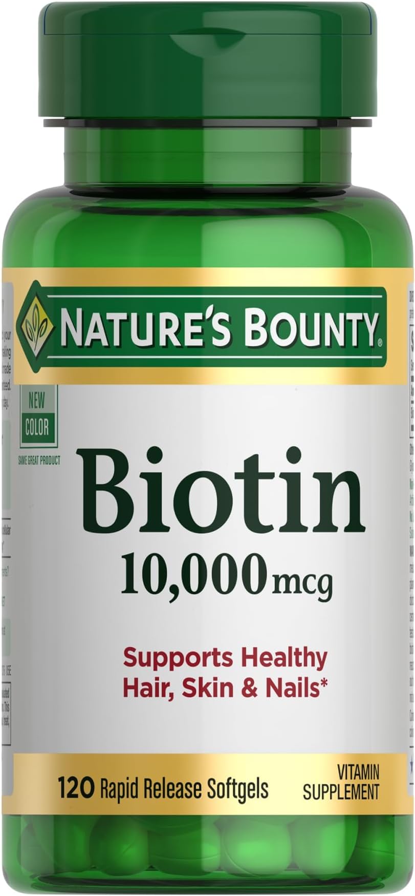 Nature's Bounty Biotin Hair Skin and Nails Vitamins, Supports Healthy Hair, Skin and Nails, 10,000 mcg, 120 Softgels (Pack of 1)