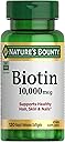 Nature's Bounty Biotin Hair Skin and Nails Vitamins, Supports Healthy Hair, Skin and Nails, 10,000 mcg, 120 Softgels (Pack of 1)