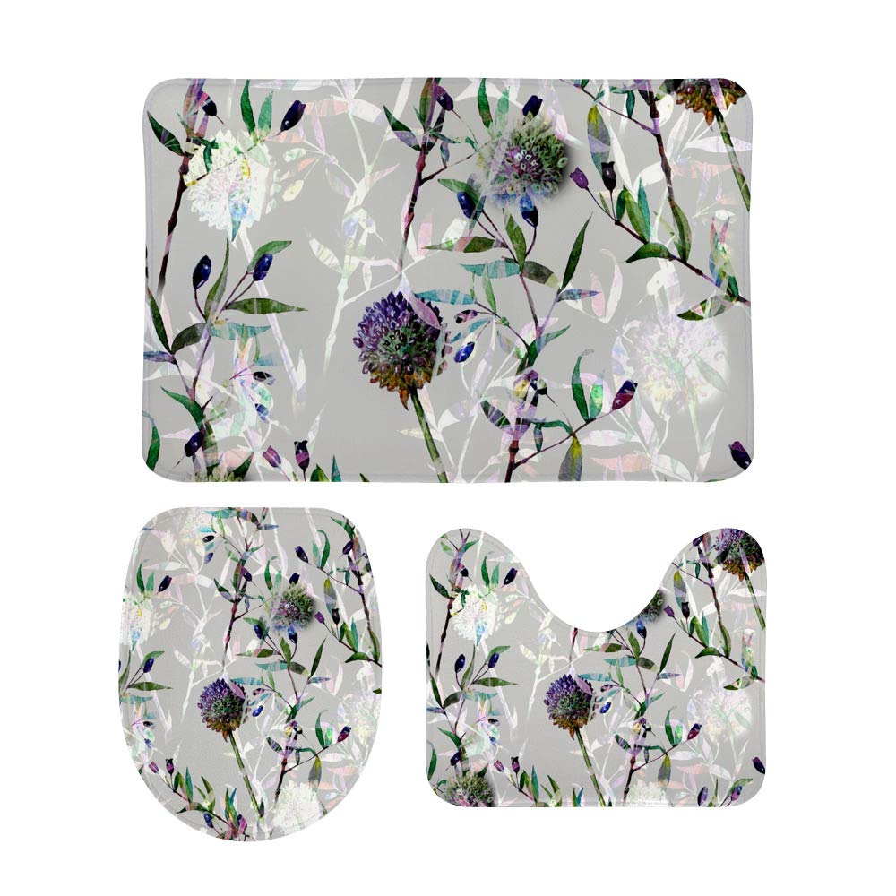Tapis de bain antidérapants lot de 3 absorbants au style aquarelle nature pour intérieur