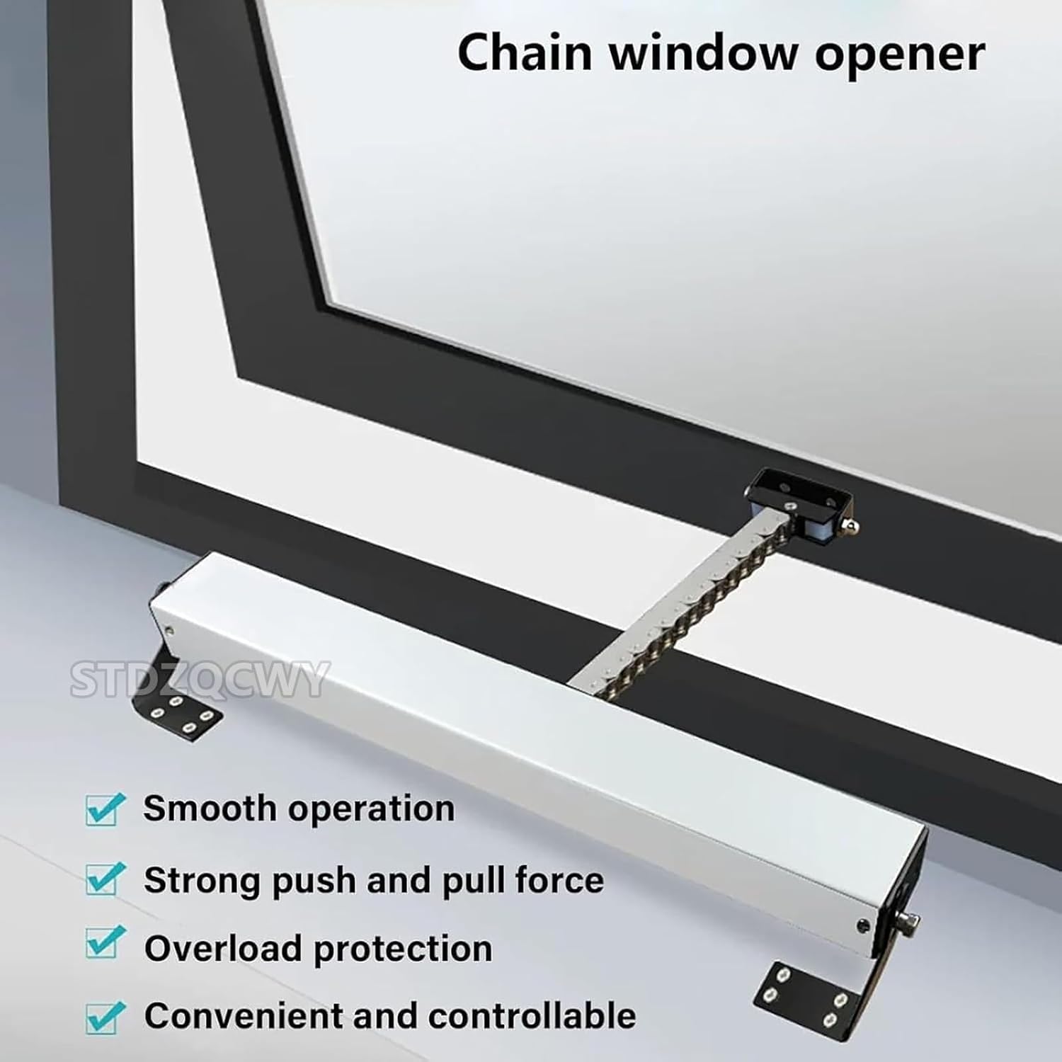 Automatic Window Opener - 28W Electric Chain Actuator, 400mm Stroke, Silent Double-Layer Chain, Remote Wall Switch Control for Skylights, Greenhouses, Roof Vents