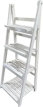 FERRETERIA LEPANTO Plant Shelf, Indoor and Balcony, Flower Stand, White Wooden Folding Ladder (4 Steps)