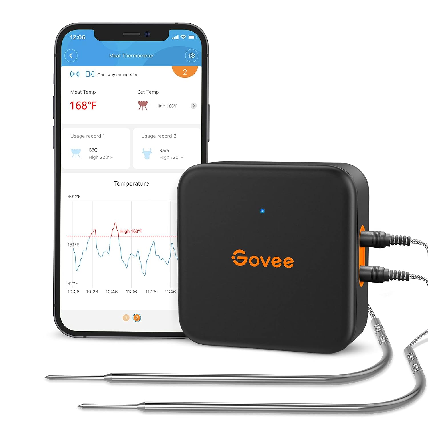 Govee Wireless Meat Thermometer, Bluetooth Grill Thermometer, 230ft Remote Monitoring, High Accuracy, Alarm Notifications, Food Thermometer with 2 Probes, for Smoker, BBQ, Oven, Kitchen