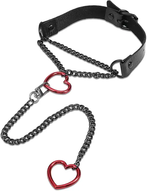 Schwarzes Rot Punk Gothic Choker Halsband BDSM Damen Verstellbar
