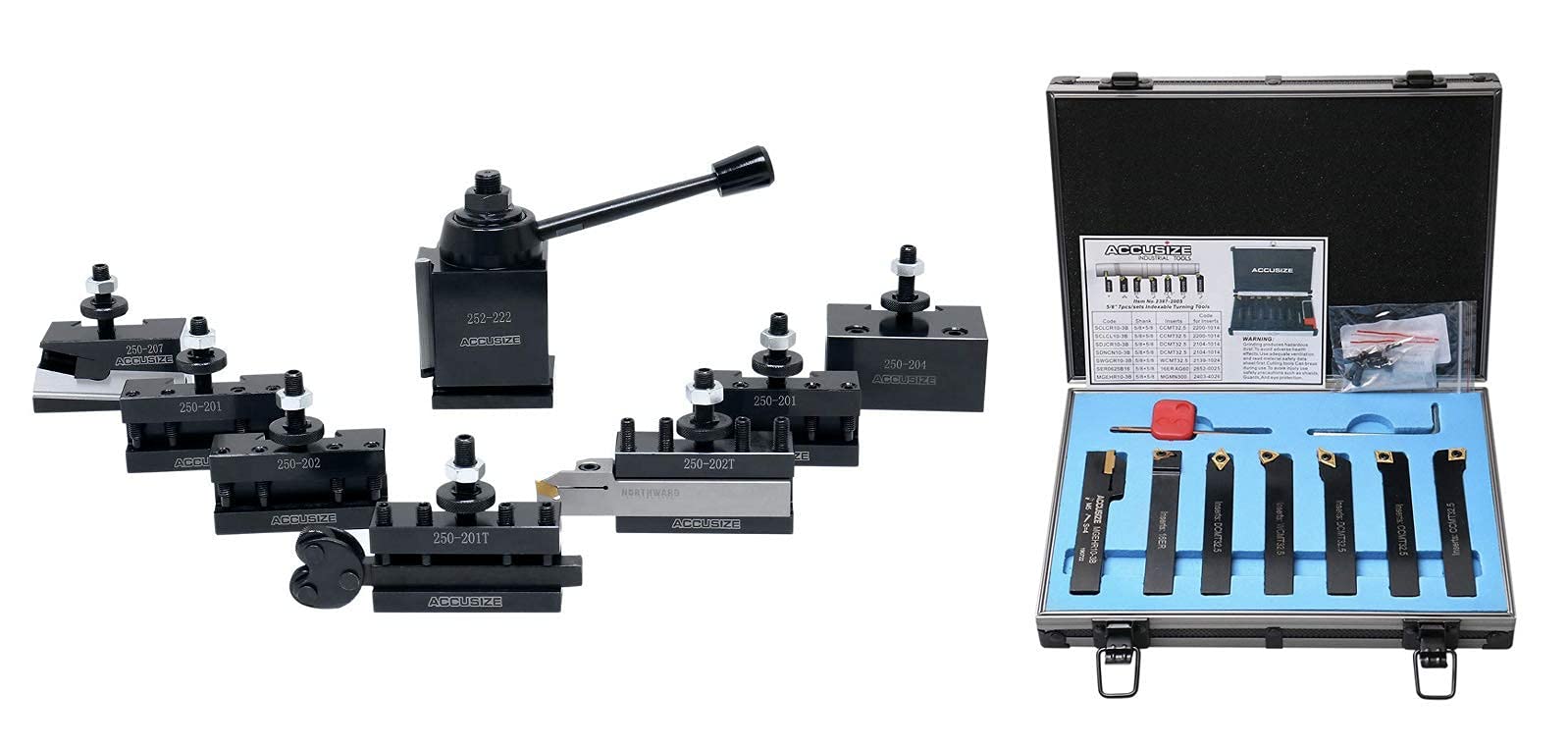 Accusize Industrial ToolsBXA Quick Change Tool Post Set and Carbide Turning Tools Bundle