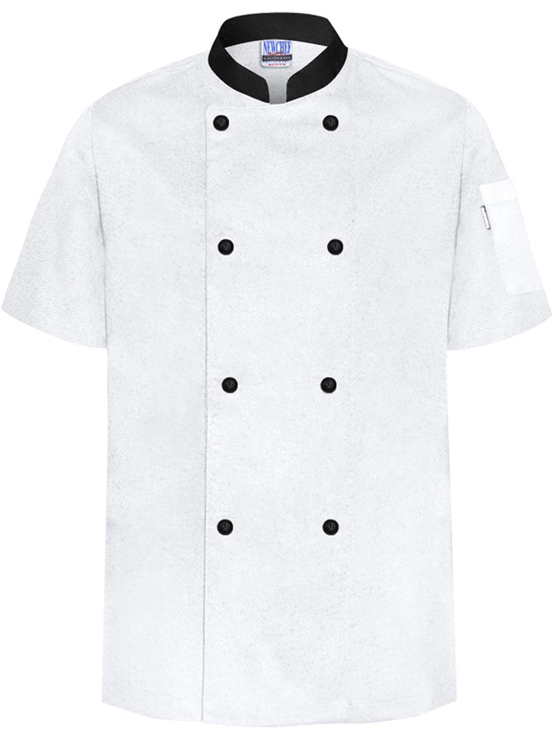 Newchef Fashion White/Black Basic Chef Coat Short Sleeves Male