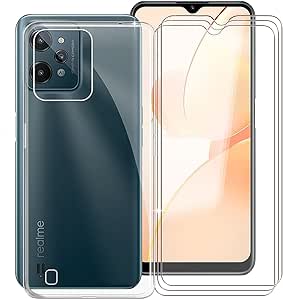 Funda Transparente con 3 Cristales Templados para Realme C31 (6.5") - Protección Anti-Choque y Anti-Arañazos