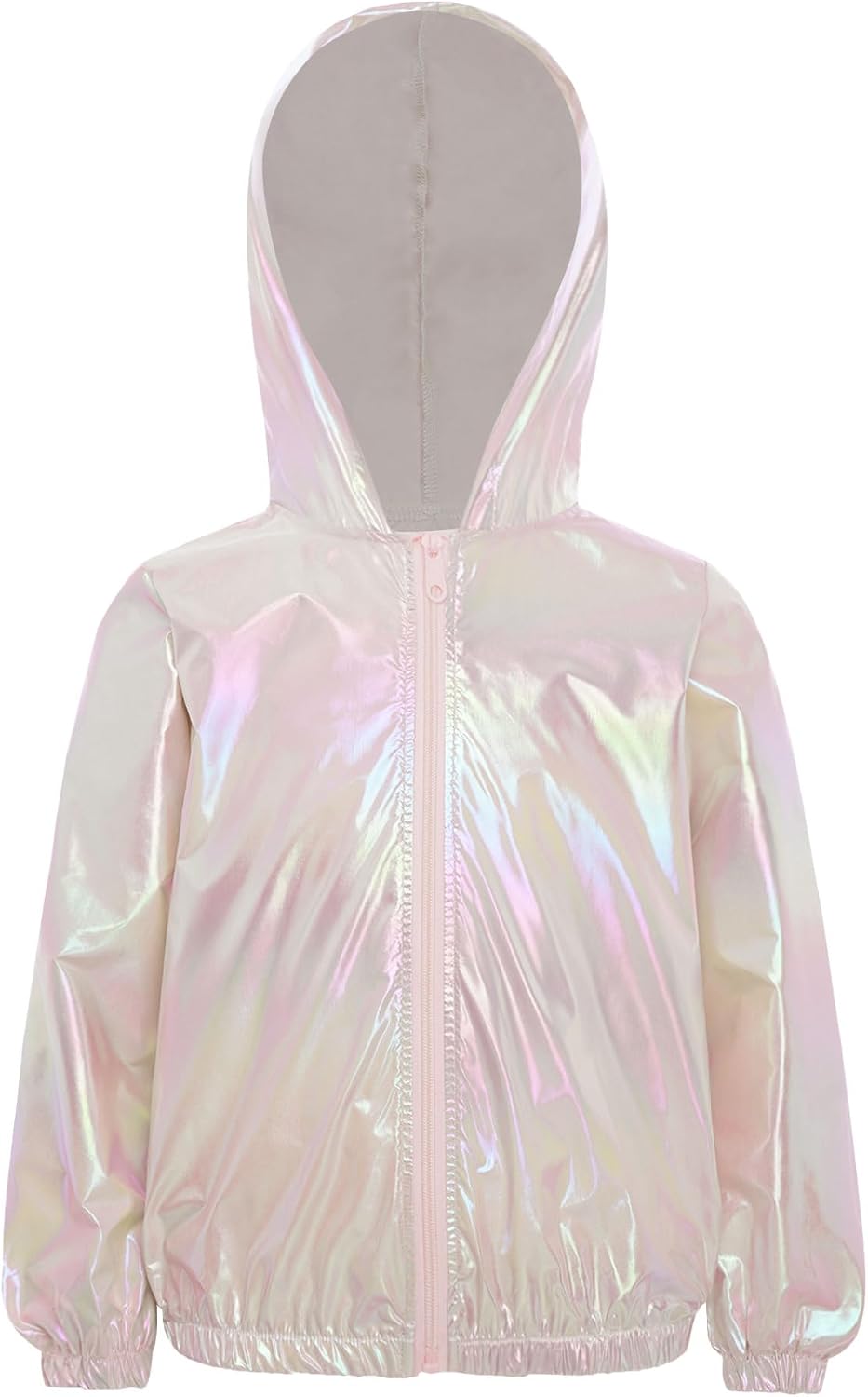 Kids Girls Metallic Zipper Hooded Jacket Long Sleeve Athletic Sweatshirt for Sports Running Camping Hiking