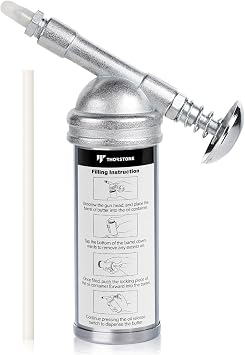 Thorstone 3oz Mini Grease Gun, Push-Type One Hand Design with Needle Nozzle | Fits lawn mowers, air tools, bicycles, chainsaws, motorcycles, and small bearings