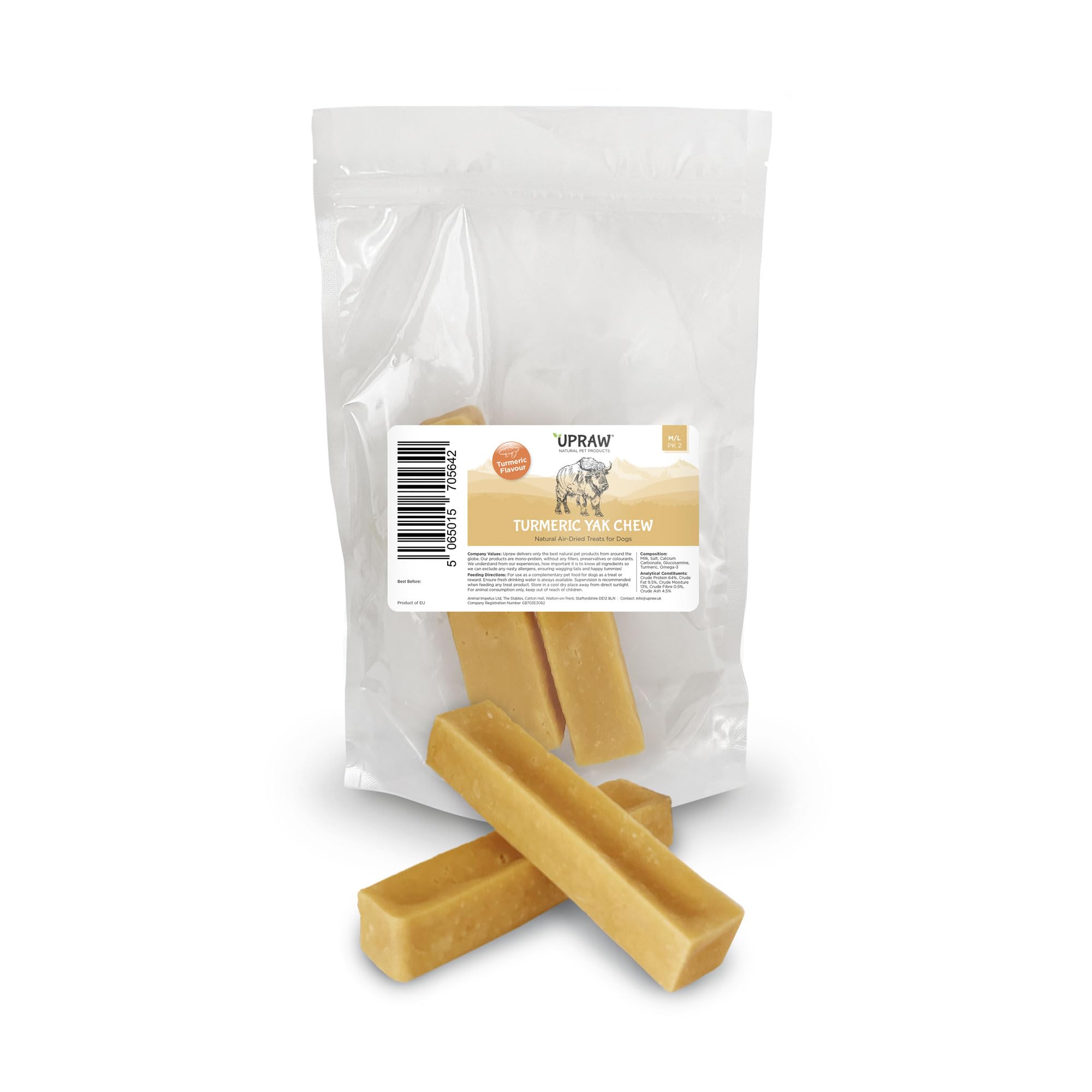 UPRAW Himalayan Yak Chews for Dogs, Approx 200g, Natural Long-Lasting Dog Treats, Protein-Rich Milk Chews, All Breeds and Life Stages, Grain-Free Dental Care (Turmeric)