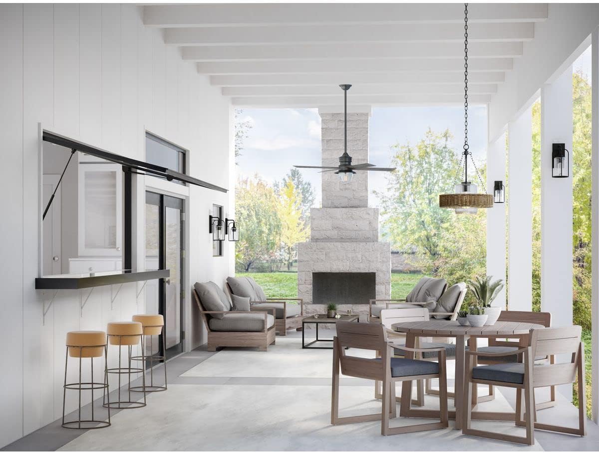 Progress Lighting P550126-31M Pembroke Collection 1-Light Outdoor Pendant Matte Black with Mocha Rattan Accents