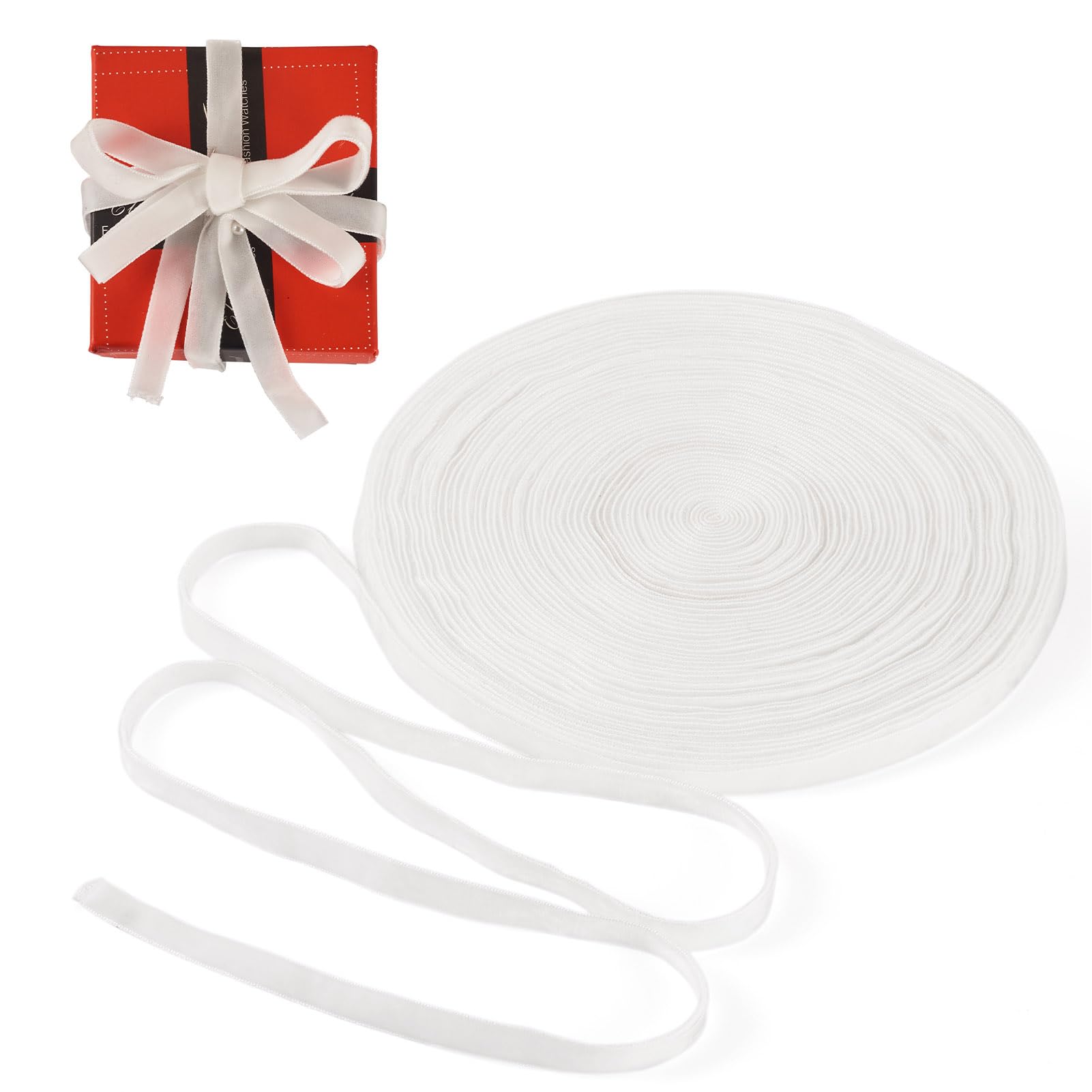 Craftdady 20 Yards White Velvet Ribbons 3/8 inch 10mm Double Side Velvet Ribbons Flocking Craft Ribbon for Gift Packing Bowknot Making Clothes Accessories