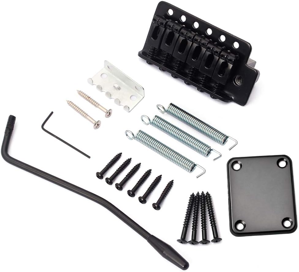 52.5mm (2-1/16 inch) Vintage ST Guitar Tremolo Bridge 6-Screw Assembly with 36mm Steel Block for Fender Squier/Mexico Strat Stratocaster Electric Guitar Replacement (Black)