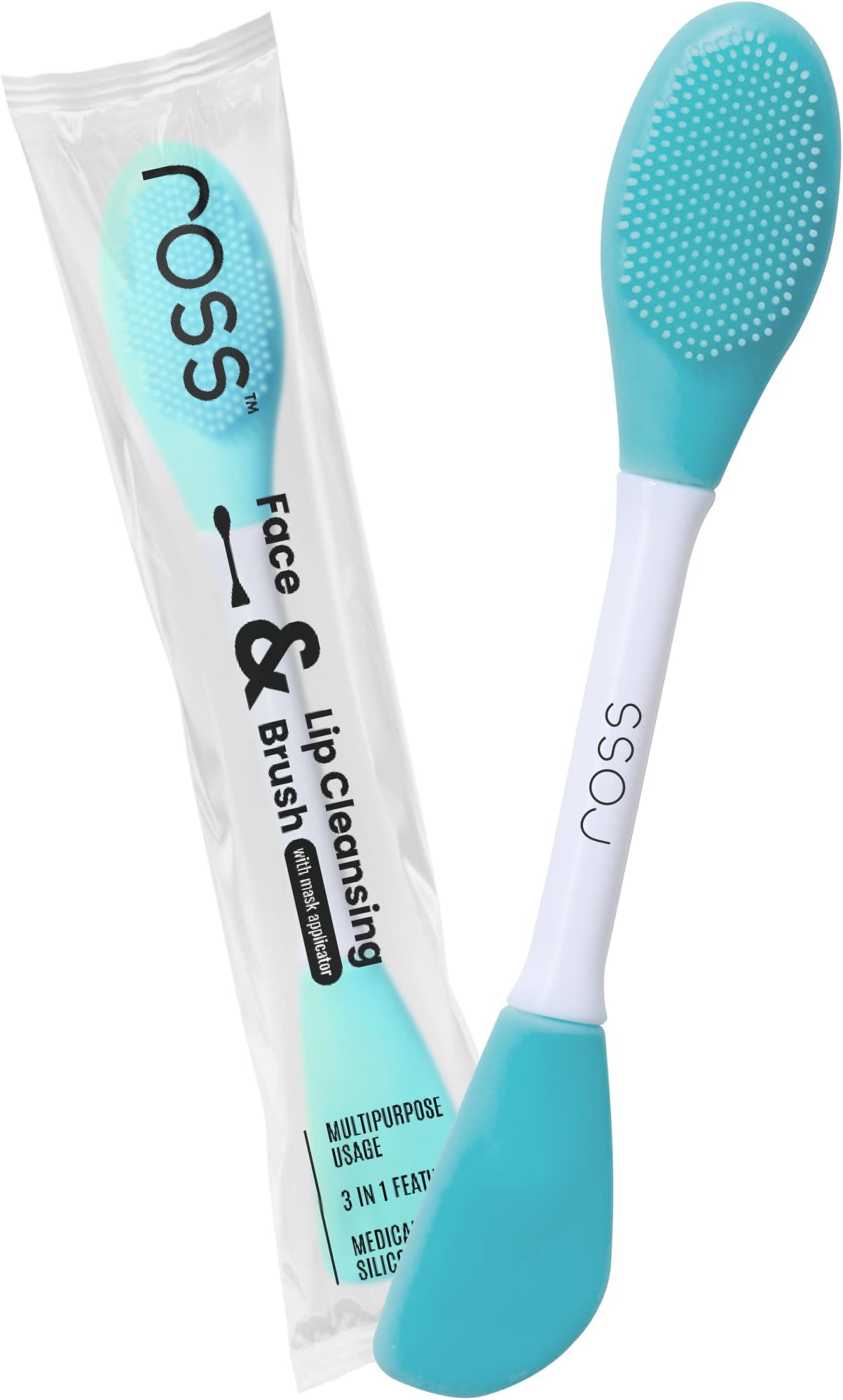 Ross 3-in-1 Silicone Face & Lip Cleansing Brush | Flat, Soft & Exfoliating Sides for Mask Application, Deep Pore Cleansing & Gentle Skin Massage | Hygienic Soft Silicone Scrubber (Turquoise)