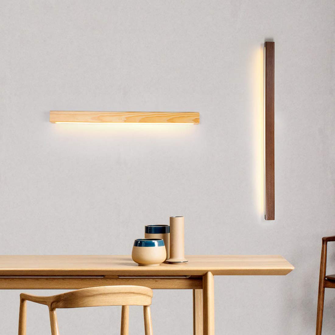 Dimmbar Wandleuchte Wandlampe LED Holz Modern Korridor Flur Minimalistisch Rechteck Design Downlight, 11W, 770lm, Wandlichter für Balkon Schlafzimmer Aisle Veranda Treppen Arbeitszimmer, L60cm (B)