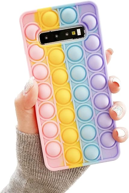 Fidget Toys Phone Case for Galaxy S10, Clysburtuony Soft Rainbow Silicone Push Pop Bubble Protecive Cover for Samsung Galaxy S10 (Colour, Galaxy S10)