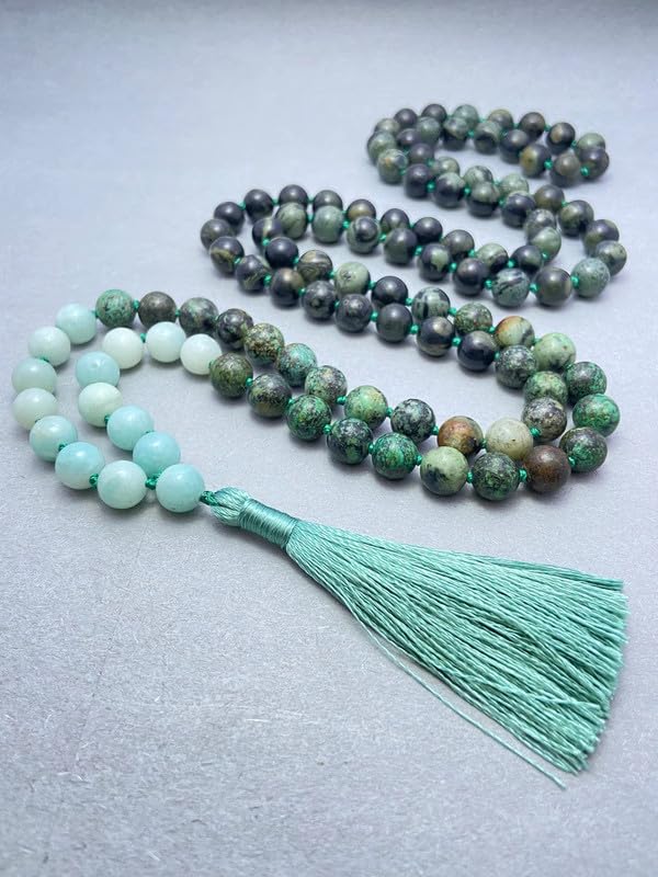 Collier Mala de protection spirituelle en Amazonite AAA