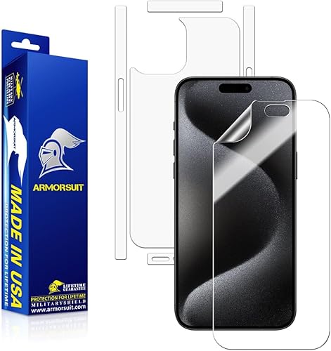 ArmorSuit MilitaryShield Película de cuerpo completo + protector de pantalla diseñado para iPhone 15 Pro Max 6.7 pulgadas película transparente HD,