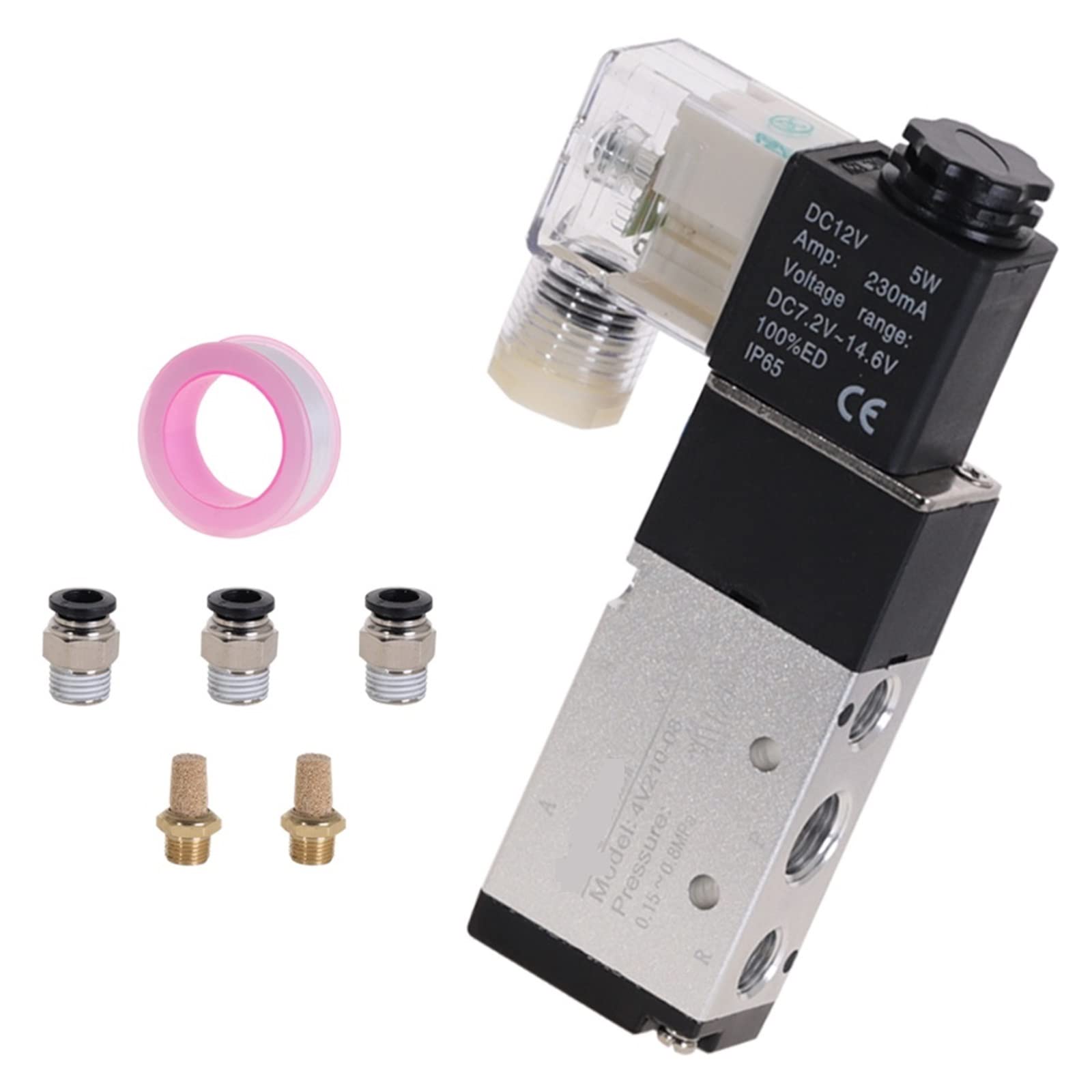 Bobina de válvula solenoide, electroválvula neumática de 5 vías y 2 Posiciones, Control de Aire y Gas, válvula magnética 4V210-08, 12 V, 24 V, 220 V, 1 Unidad (4v210-08 W Pc4-02, C