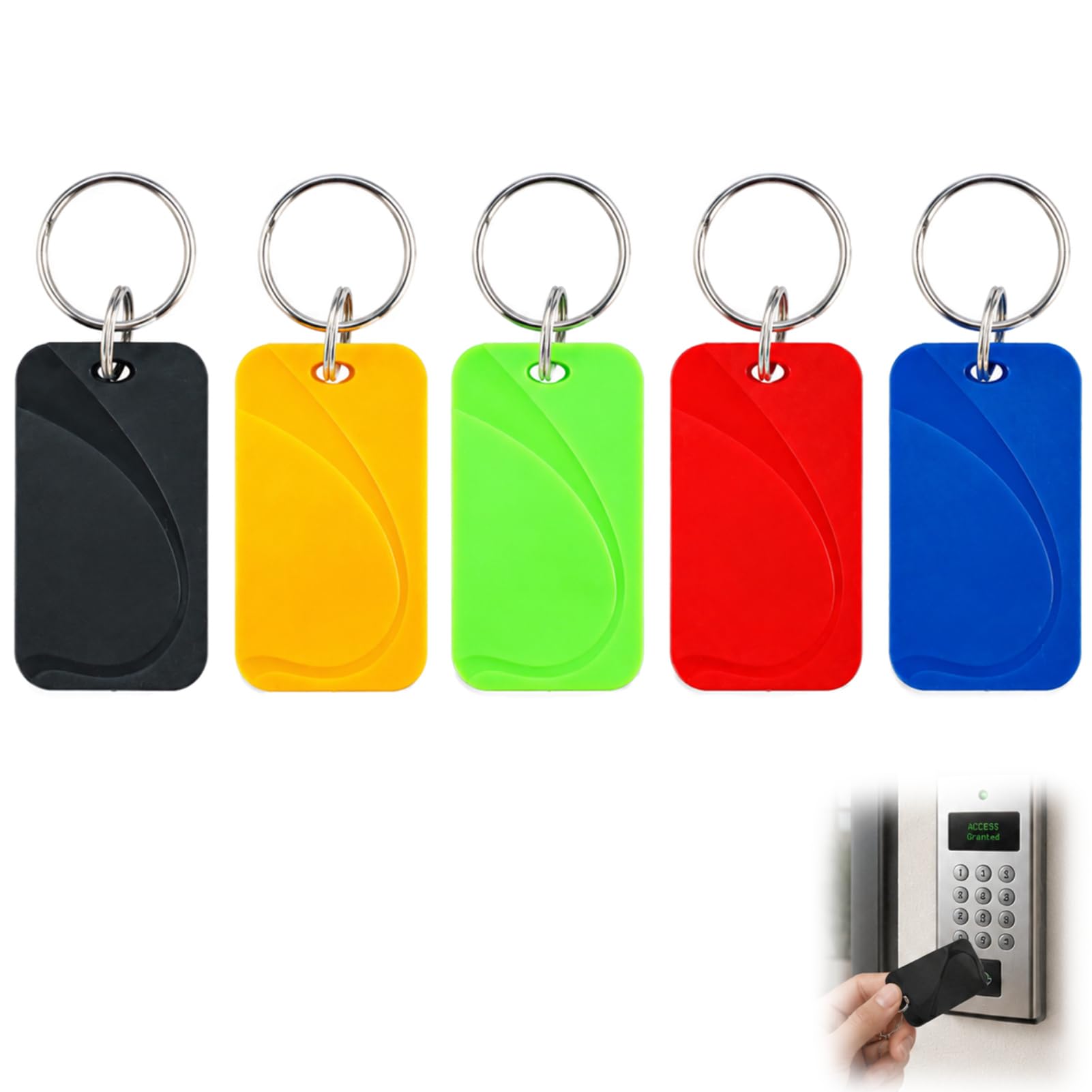 RFID-Abzeichen, 13,56 MHz, programmierbar, mit UID, modifizierbar, mehrfarbig, kompatibel mit NFC und MCT Android, wasserdichte Karten für Zugangskontrolle, Klonen, Sicherheit, Büros, 5 Stück
