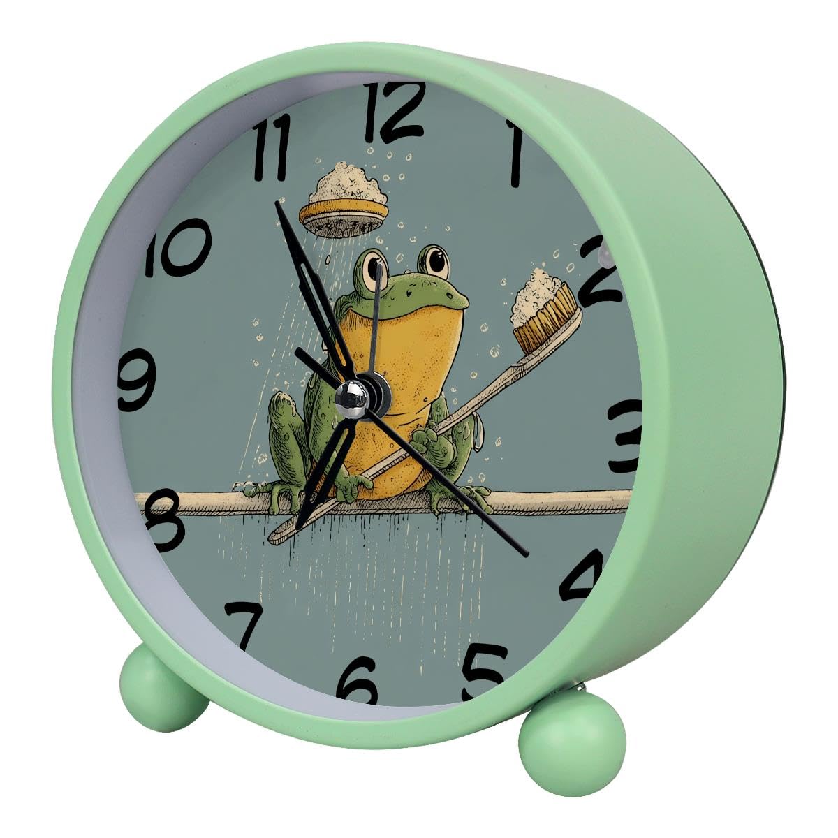 Luoweisi Analog Alarm Clock Funny Frog, Silent Non-Ticking with Night Light, Battery Operated, Round Desk Alarm Clock for Office, Bedroom, Elderly, Adults, Children, Student Gifts