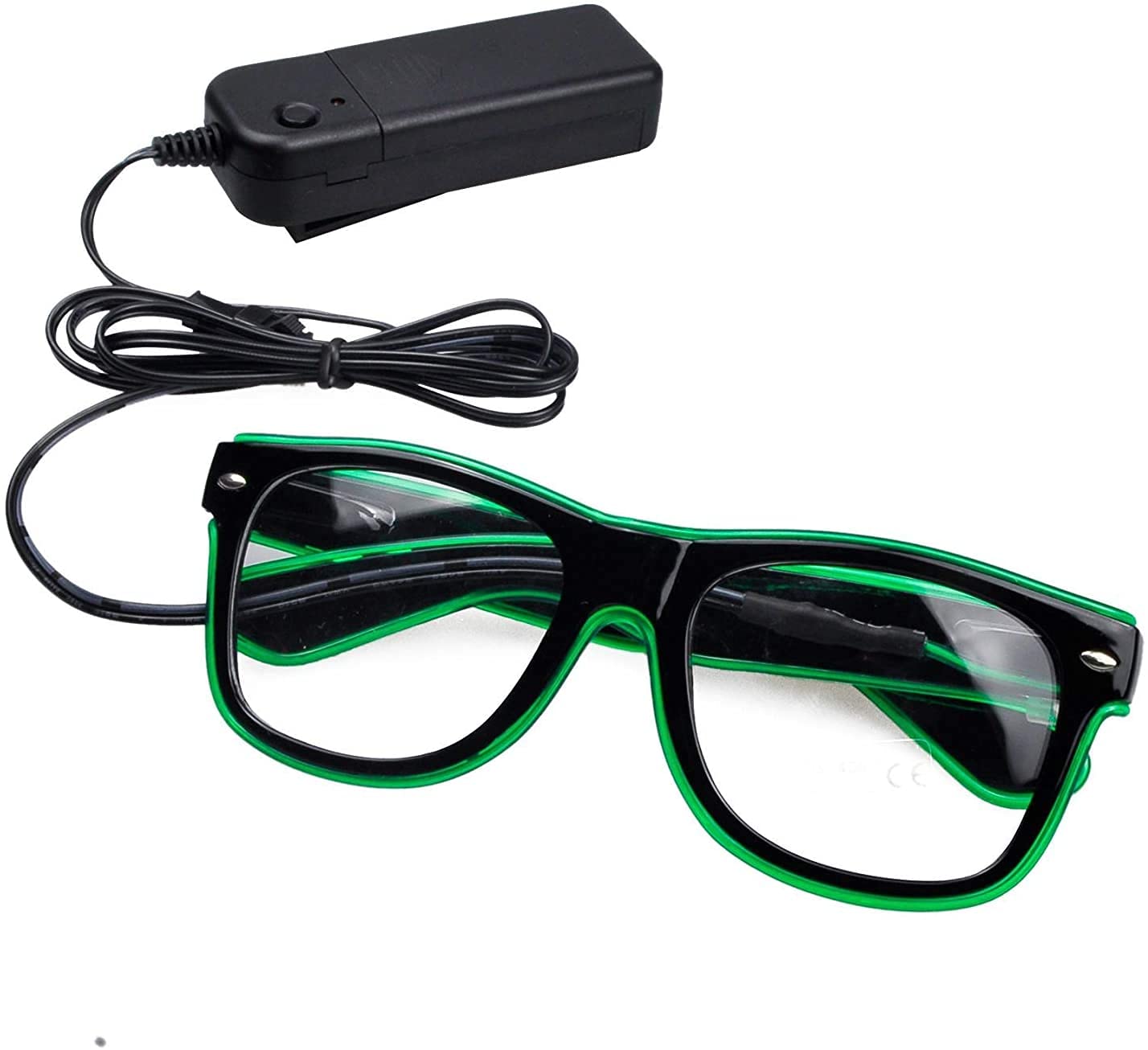 Okulary Led, Okulary Podświetlane Neon El Wire Okulary Przeciwsłoneczne Z Podświetleniem Led Okulary Do Klubu Nocnego 4 Tryby Bateria, Green, Clear Lens