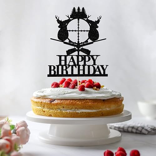 Miniatura 5 de Decoración para tartas de caza de ciervos, cuernos negros, decoración de pastel de feliz cumpleaños, temática de campamento de cazador para niños,