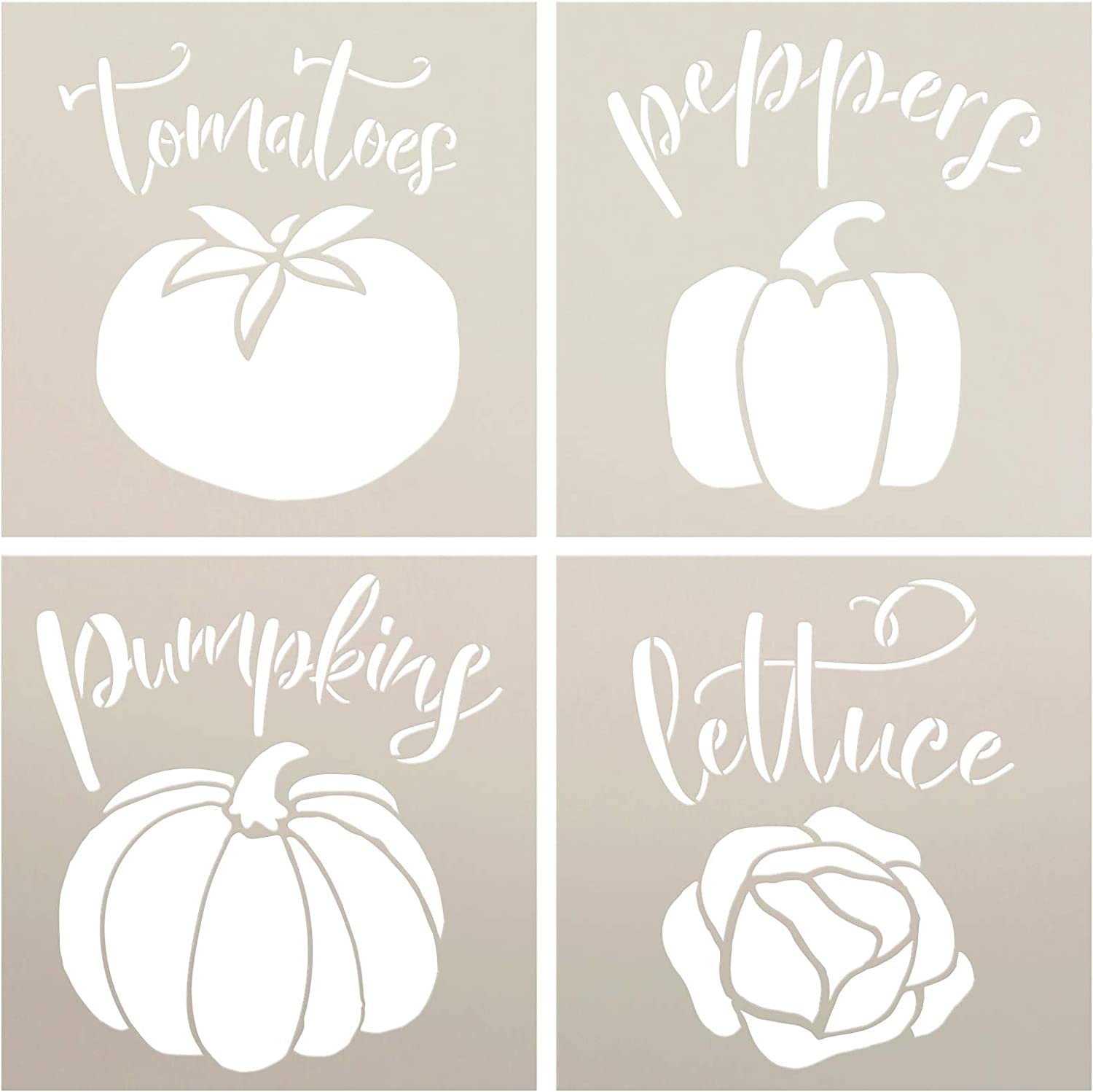 Ivana's Garden Marker Stencil Set | Pack of 4 | DIY Spring Backyard Outdoor Home Decor | Vegetable Plant Label Word Art | Craft & Paint Wood Signs | Reusable Mylar Template | Size (9 x 9 inch)