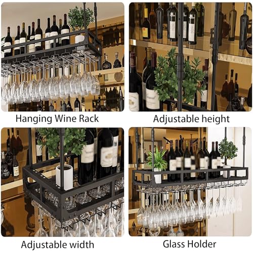 Casier à vin suspendu en métal et support de verre réglable