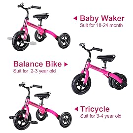 YGJT 3 in 1 Tricycle for Toddlers Age 2-5 Years Old, Folding Kids Balance Bike with Adjustable Seat and Removable Pedal, Toddler Bike Ride-on Toys for Infant, Gifts for Baby Boys Girls Birthday(Pink)